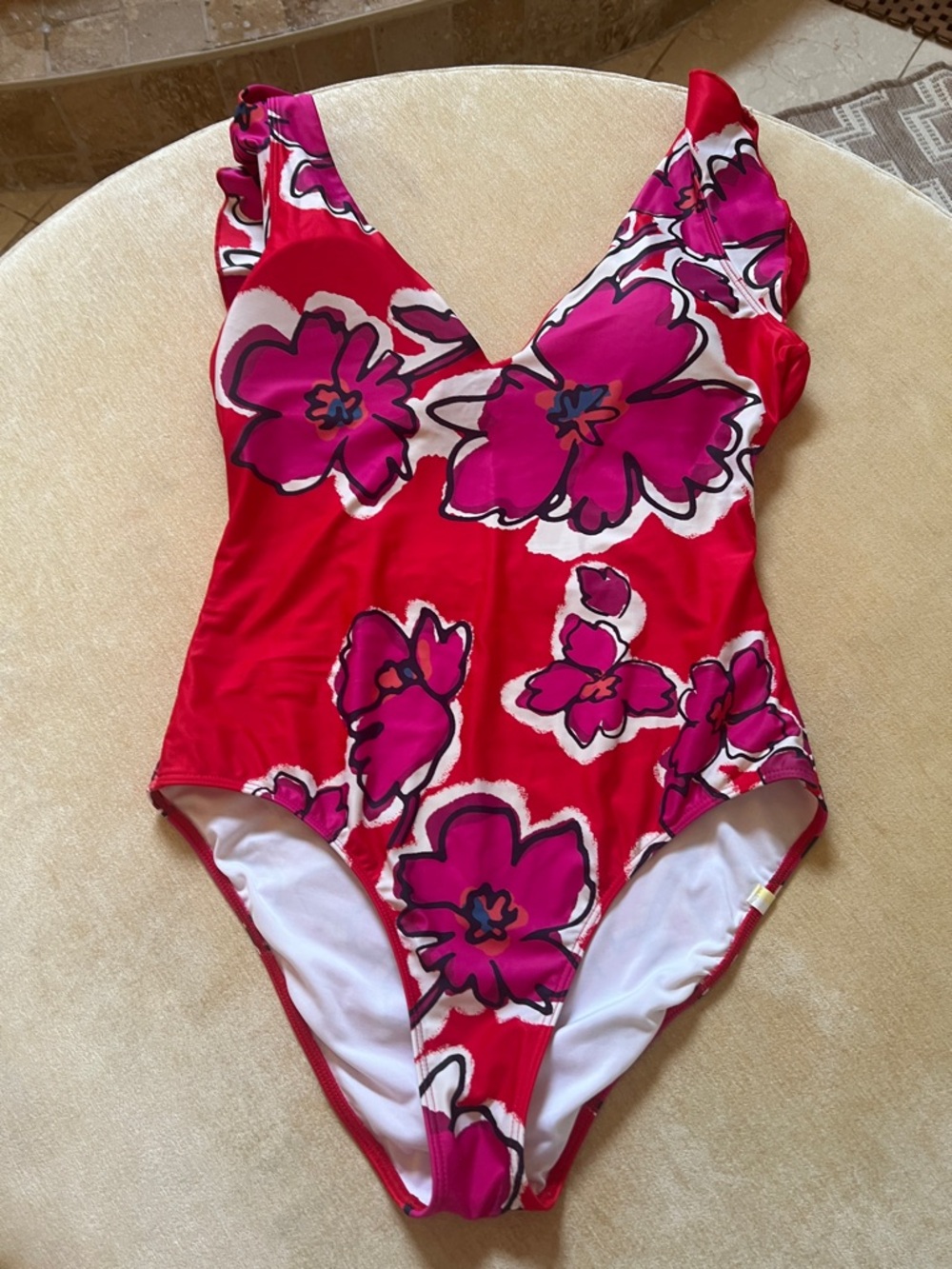 summersalt Red One-Piece Swimsuit with Pink Floral Print